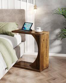 LITTLE TREE Rustic Brown C-Shaped End Table, Small Sofa Side Table Couch Table For Living Room, Bedroom - 質樸棕色 - 查看 2