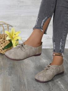 Flat Soft-Sole Retro Round Toe Slip-On Ballet Flats, Casual Large Size Shoes For Mothers, Autumn