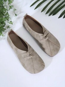 Flat Soft-Sole Retro Round Toe Slip-On Ballet Flats, Casual Large Size Shoes For Mothers, Autumn