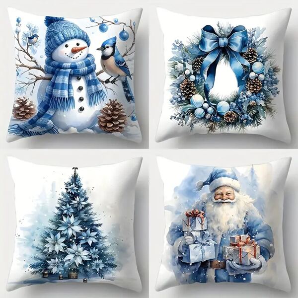 4pcs Pillow Covers, Santa Claus, Tree, Snowman, 3D Printed One Side, 3 Size Options For Sofa, Tatami Decoration (Pillow Inserts Not Included) Christmas Christmas Decoration Home Decor Room Decor