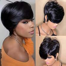 The Short Cut Pixie Wigs Human Hair Wigs  Machine Made Wig Natural Color Daily Use Human Hair Wig - Natural Black - View 2