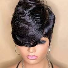 The Short Cut Pixie Wigs Human Hair Wigs  Machine Made Wig Natural Color Daily Use Human Hair Wig - Natural Black - View 4