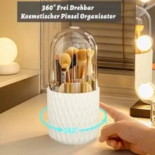 VNIMTI Cosmetic Organizer 360 Rotatable, Make Up Brush Organizer With Lid, Dressing Table Brush Holder, Cosmetic Organizers For Room, Decor Dressing Table, Bathroom, Gifts For Women (White) - 白色 - 查看 2