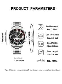 3pcs/Set Fashionable Men's Business Multifunction Dial Quartz Watch With Stainless Steel Band + Titanium Steel Bracelet Necklace Set, Suitable For Halloween, Anniversary, Birthday Gift
