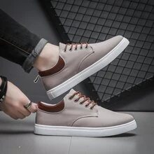 男士休闲平底透气帆布鞋 - 淺灰色 - 查看 2