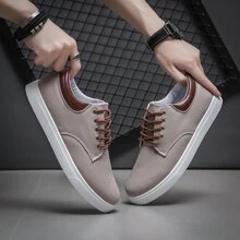 男士休闲平底透气帆布鞋 - 淺灰色 - 查看 3