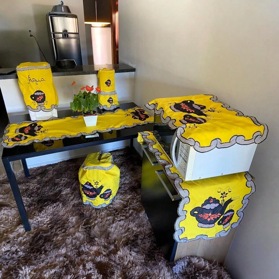 Snail Embroidered Kitchen Set 6 Pieces Beautiful Yellow Oxford Fabric - Màu vàng - Xem 1