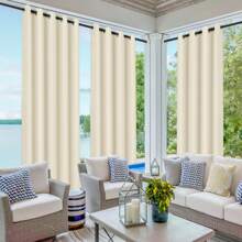 Topchances 2 Piezas Cortinas Exterior con Ojales, Protección UV Impermeable, Cortina Opaca, Cortinas Interiores y Exteriores para jardín, Patio, Pabellón - Beis - Ver 4