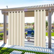 Topchances 2 Piezas Cortinas Exterior con Ojales, Protección UV Impermeable, Cortina Opaca, Cortinas Interiores y Exteriores para jardín, Patio, Pabellón - Beis - Ver 2