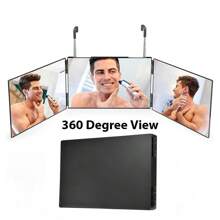 Gương 3 chiều để cắt tóc, Gương gấp 360 độ để tự cắt tóc cạo râu, Gương trang điểm treo có thể thu vào với gương phóng đại 10x, Gương trang điểm di động Trang trí phòng tắm Tổ chức trang điểm mùa hè Phụ kiện phòng tắm - màu đen - Xem 5