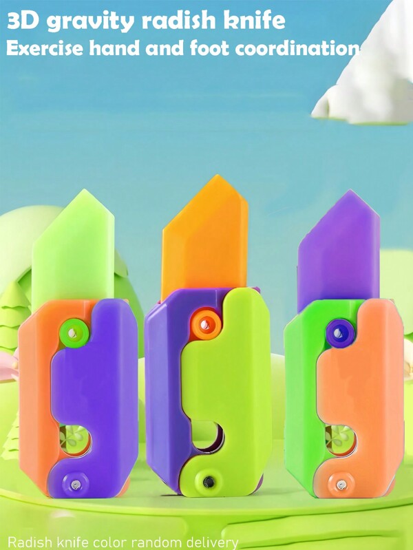 1pc 3d Gravity Knife Carrot Shaped Decompression Toy, Foldable & Unfoldable(random Color)