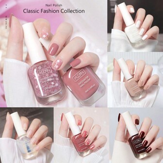 10ml 指甲油 - 快干指甲油，粉红色黑色白色红色指甲油，光泽时尚指甲油，适合在家美甲沙龙