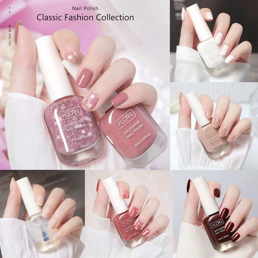 10ml 指甲油 - 快干指甲油，粉红色黑色白色红色指甲油，光泽时尚指甲油，适合在家美甲沙龙