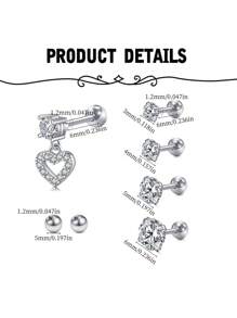 12pcs Stainless Steel Ear Ring Tragus Cartilage Hoop Ear Bone Stud Pack Set Spot Drill Hollow Heart 16G Body Piercing Jewelry Fashion Comfortable To Wear - Ear Bone Studs - View 2