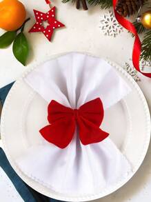 1/6pcs, Christmas Big Red Bow Bell Napkin Rings. Suitable For Christmas Table Decoration Napkin Rings - Multicolor - View 4