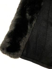 1 件大码女式蓬松领纯色斗篷开衫外套，舒适优雅