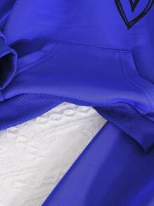 女婴 2 件套心形图案羊毛保暖连帽衫和宽松休闲长裤户外套装