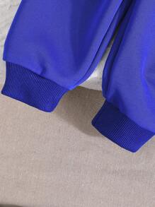 女婴 2 件套心形图案羊毛保暖连帽衫和宽松休闲长裤户外套装