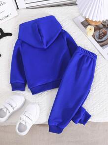 女婴 2 件套心形图案羊毛保暖连帽衫和宽松休闲长裤户外套装