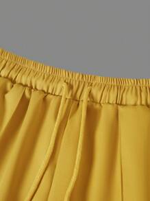 男士黄色 Dashiki 印花两件套，长袖圆领上衣，下摆开叉，配有抽绳腰裤，传统非洲休闲装，1 套，街头风格，派对，婚礼