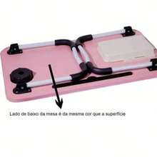 Pink Laptop Desk With Drawer Cup Holder And Tablet Slot Sofa Stand Wooden Folding Table Portable Home Office Multipurpose - 淺粉色 - 查看 5