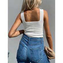 Womens Ribbed Tank Tops 2024 Summer Sleeveless Square Neck Shirts Casual Slim Fitted Knit Shirts - trắng - Xem 4