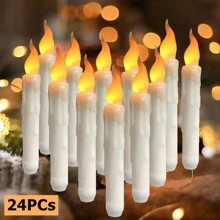 24PCS LED Wax Flickering Flameless Candle Lights Battery Operated Taper Dinner Party Home Halloween Thanksgiving Xmas Christmas Wedding Valentines Day Decorations Candles - 白色 - 查看 1