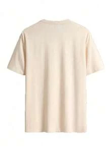 Men's 100% Cotton Loose T-Shirt With Cartoon Print, Casual Short Sleeve Round Neck, Summer Outdoor Men's Clothing - Màu be - Xem 2