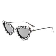 Cat Eye Sunglasses Rhinestone Embellished Luxury Frame With Polarized UV Mirrored Lenses, Glamorous Women's Designer Glasses For Women's Luxury Vibes, Evening Events, Celebrations, Weddings And Red Carpet Looks - 灰色 - 查看 2