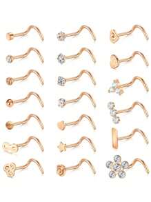 CIZME 15 Stücke stilvolle Nasenpiercing-Schmucksets aus Edelstahl mit Nasenstiften, Nasenringen und U-förmigen, L-förmigen Nasennadeln in 20G, Herz- und Sternmuster für verschiedene Anlässe, Valentinstag-Nasenpiercing-Schmuck