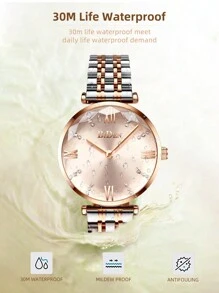 BIDEN 1Pc Elegant Ladies' Watch, Top Luxury Ladies' Watch, Stainless Steel Solid Strap, Waterproof Quartz Ladies' Watch, Fashionable Ladies' Clock Relogio Feminine+Box