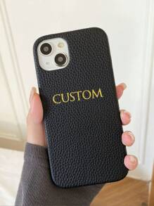 1pc Personalize Customization Name Lychee Pattern Leather Case