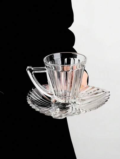 1set 3pcs Triangle Coffee Cup And Saucer Set, Ins Style Glass Coffee Cups And Saucers, European Style Mocha Latte Art Cup, Suitable For Restaurant Living Room Cafe Party