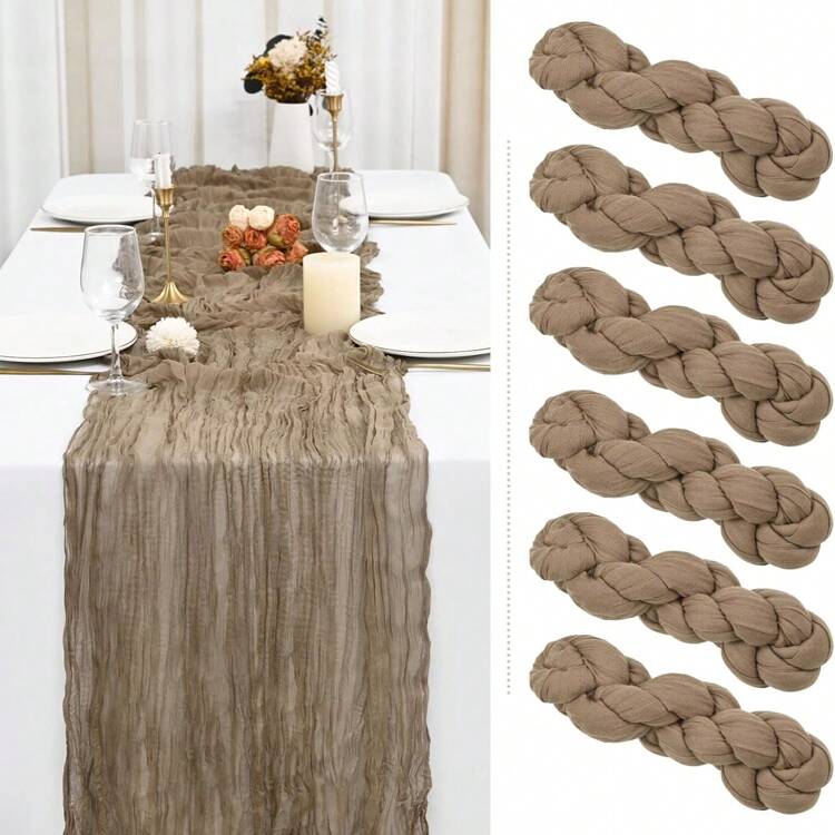 1/3/6 piezas Manteles individuales de gasa amarilla, 10 pies de largo, de estilo semitraslúcido bohemio o rústico para decoración de arco de boda, ducha nupcial, fiesta festiva - Multicolor - Añade 36