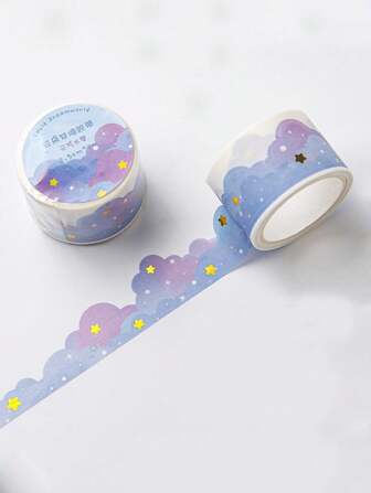 1 rollo de cinta washi con estampado de nubes de vuelta al colegio
