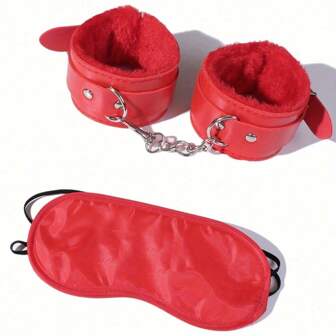1 Set, Sex Toys Adjustable PU Leather Plush Handcuffs Ankle Cuff Restraints Eye, SM Product BDSM Bondage Kit Eye And Handcuffs, Sex Adults Game Accessories, Sex Tools For Sexual Life For Party For Gift