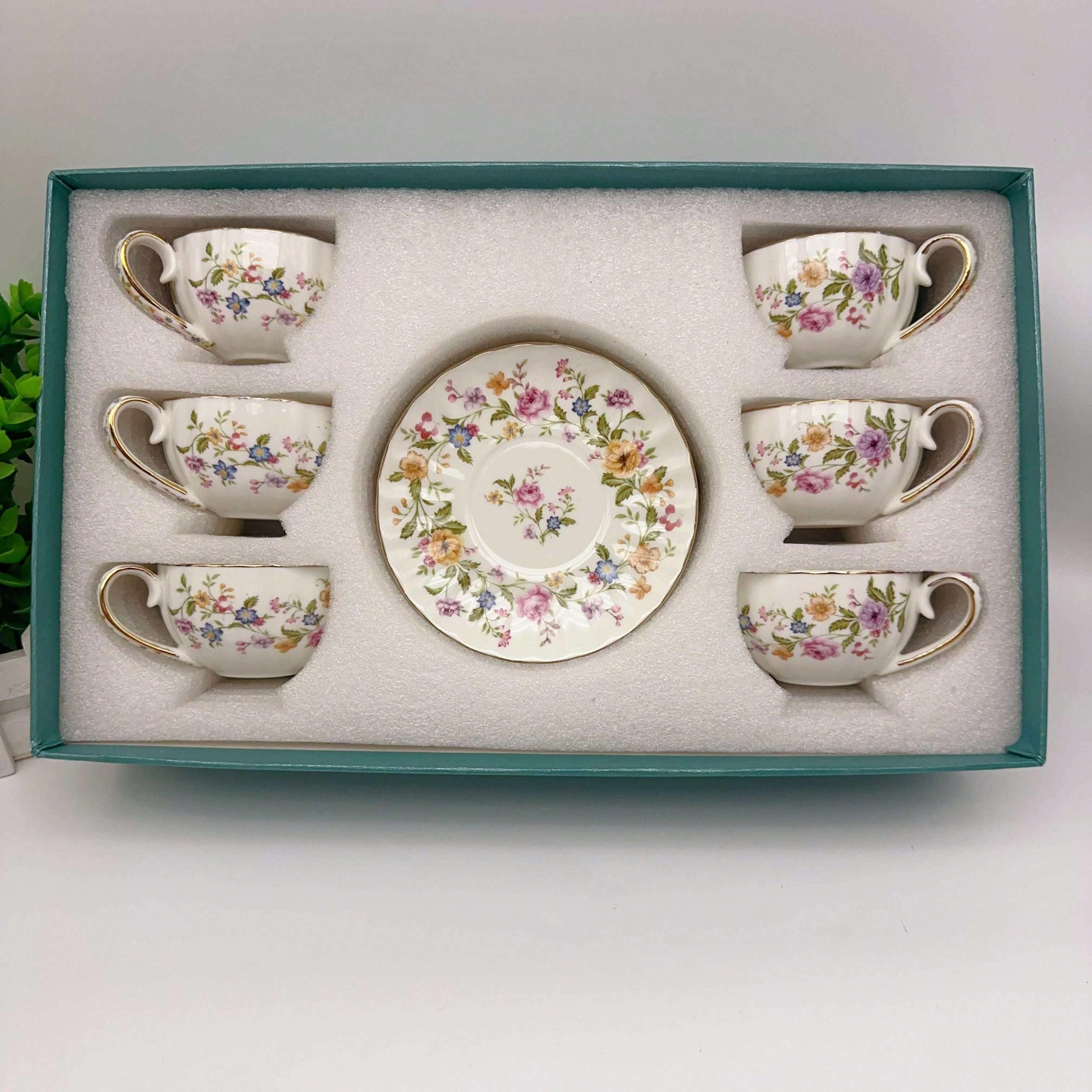 Exquisite European Style 6pcs 90ml Pumpkin Cup And Saucer Set, Floral