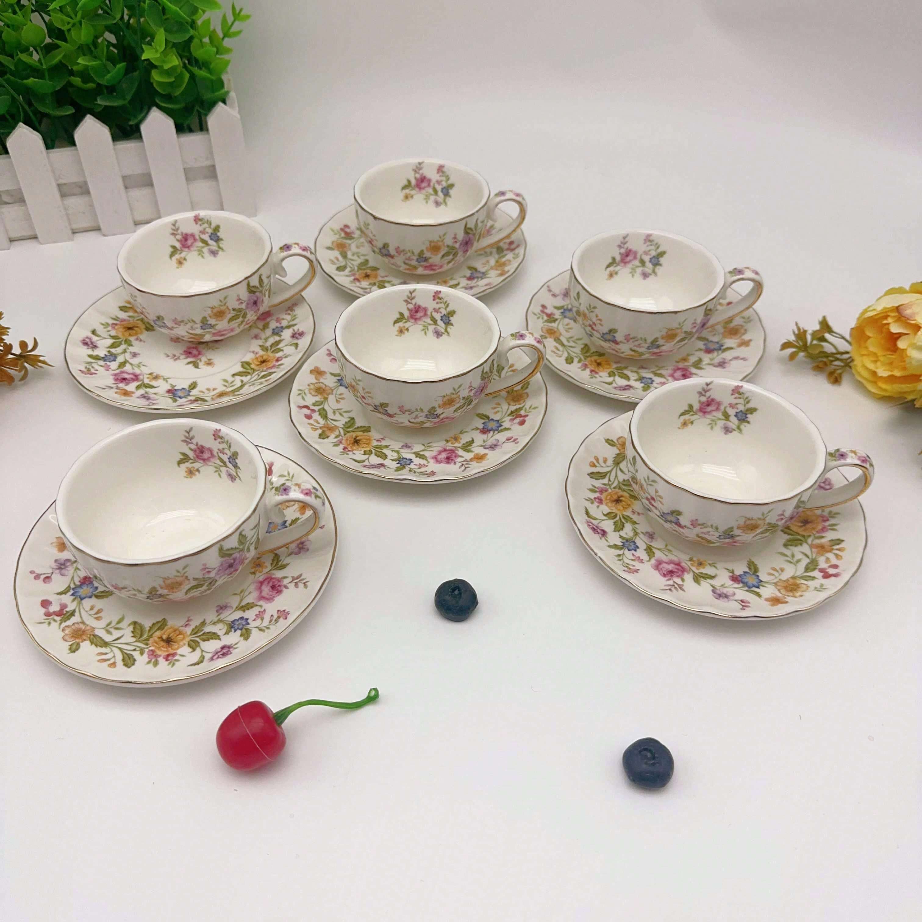Exquisite European Style 6pcs 90ml Pumpkin Cup And Saucer Set, Floral