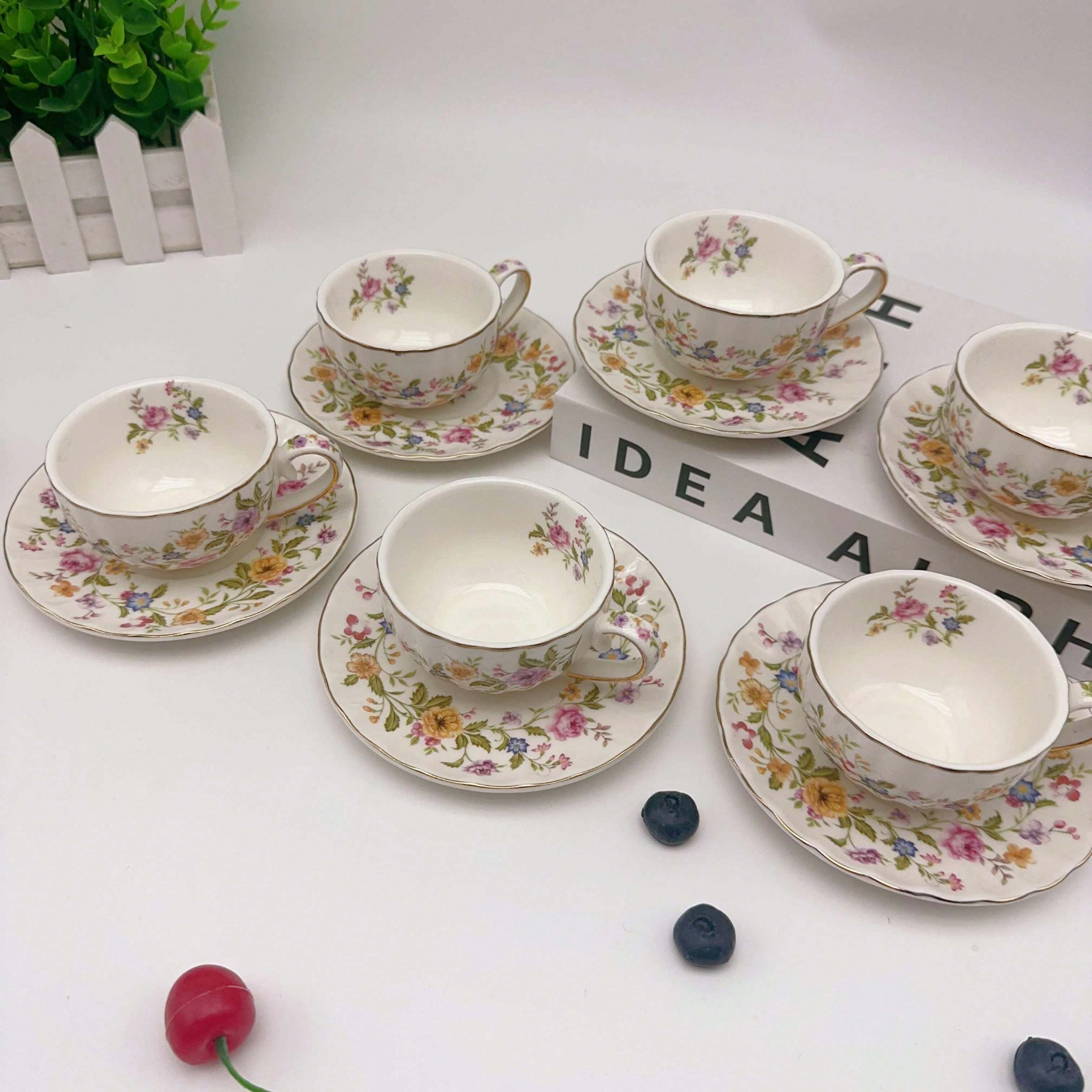 Exquisite European Style 6pcs 90ml Pumpkin Cup And Saucer Set, Floral