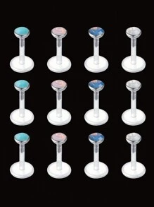 12 piezas de anillos de labio Bioflex claros, pendientes de plástico para piercing de Medusa/Monroe, pendientes de plano posterior de tono de piel, retentores de encaje a presión, joyería de 16G de 6mm para Pierce Ashley, Helix para uso en el trabajo - transparente - Ver 8