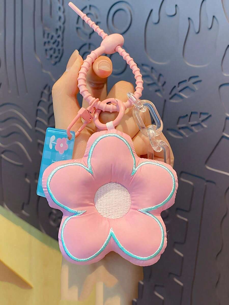 精致布艺小花钥匙扣，可爱毛绒花朵装饰汽车钥匙扣，圆形包包挂件，情人节汽车配饰，背包挂饰，适合学生、哥特风、Y2K风、万圣节等场合，教师节、圣诞节礼物创意，带证件夹的挂绳，汽车配饰，包包挂饰，送给朋友、姐妹、母亲、父亲、毕业生和老师的礼物 - 粉色 - 查看 1