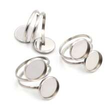 5 件不锈钢可调节戒指空白底座镶嵌，适合 12 毫米凸圆形宝石 DIY 珠宝制作配件 - Ring blank base - 查看 3