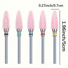 1 Or 5pcs/Set Nail Art Ceramic Drill Bit, Pink Cuticle Plating Ceramic Steel Alloy Polishing Grinder Accessories, Electric Nail File Carbide Bit, Nail Art Tool