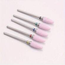 1 Or 5pcs/Set Nail Art Ceramic Drill Bit, Pink Cuticle Plating Ceramic Steel Alloy Polishing Grinder Accessories, Electric Nail File Carbide Bit, Nail Art Tool