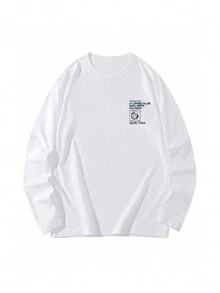 女士圆领卡通字母印花长袖 T 恤 - 白色 - 查看 2