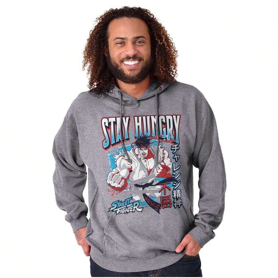 Street Fighter Sudadera con capucha Ryu "Stay Hungry" para hombres - Gris deportivo - Ver 1