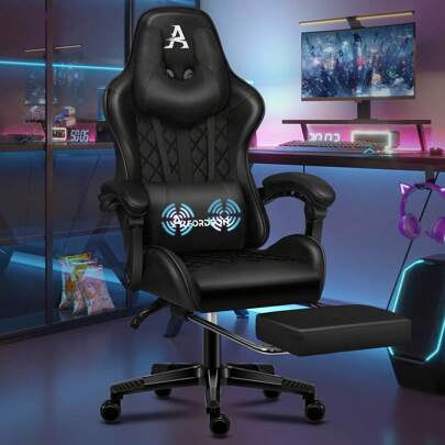 ALFORDSON Seat For Gaming With Poggiapiedi And Cuscino Lombare, Seat For Office Ergonomica For Computer With Reclinazione A 150°, Seat For Scrivania For Videogiochi In Pelle, Portata 180 Kg, Nero
