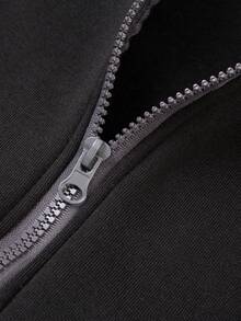 新款秋冬男士插肩袖连帽运动衫，适合健身慢跑的休闲运动服，撞色拉链夹克 - 黑色 - 查看 4