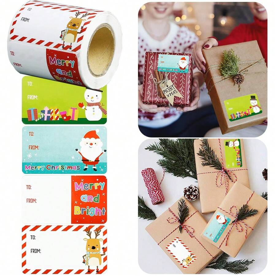 500 张/卷圣诞标签贴纸礼品包装包装卡贴纸适用于圣诞派对礼品装饰用品 - 彩色 - 查看 1