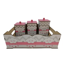 婴儿卫生用品套装云卧室装饰带三件套框架 - 淺粉色 - 查看 4